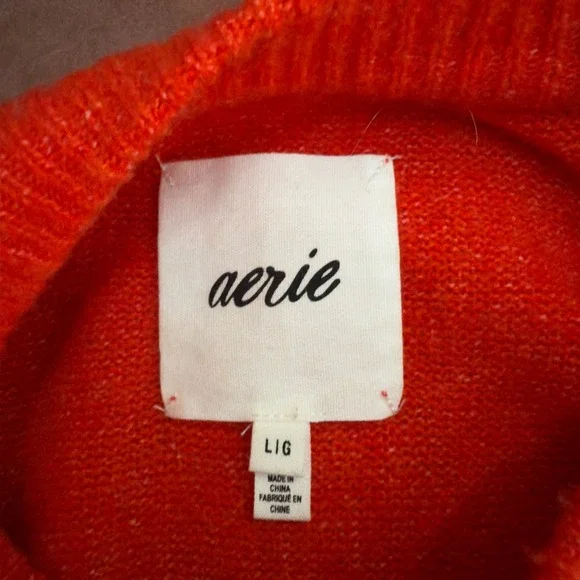 Aerie Oversized Sweater L Orange-Red Pullover Crew Neck Long Sleeve Knit - Picture 3 of 6